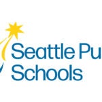 Seattle Public Schools logo with name of district and illustration of adult and child