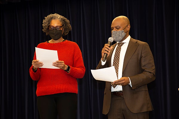 Superintendent Jones and Director Sarju speak during the oath of office ceremony