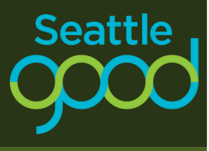 Green background with Seattle Good in light green and blue written on top
