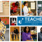 A collage of photos of teachers and students with text Teacher Appreciation Week May 8-12
