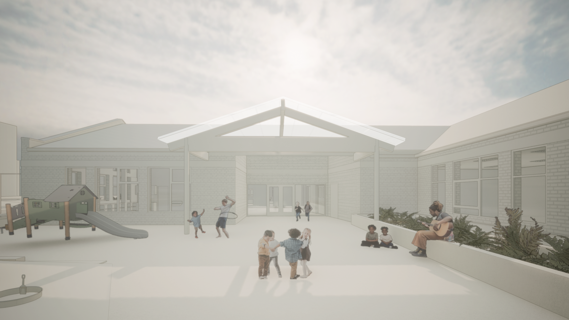 architect drawing looking into an outdoor play area