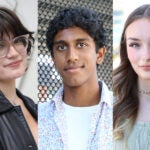 Student school board members Luna Crone-Barón, Aayush Muthuswamy, Lola van der Neut