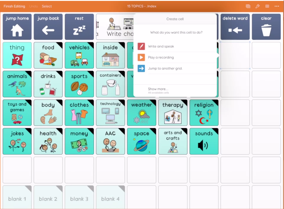 Screen shot of Grid for iPad showing the Add cell options 