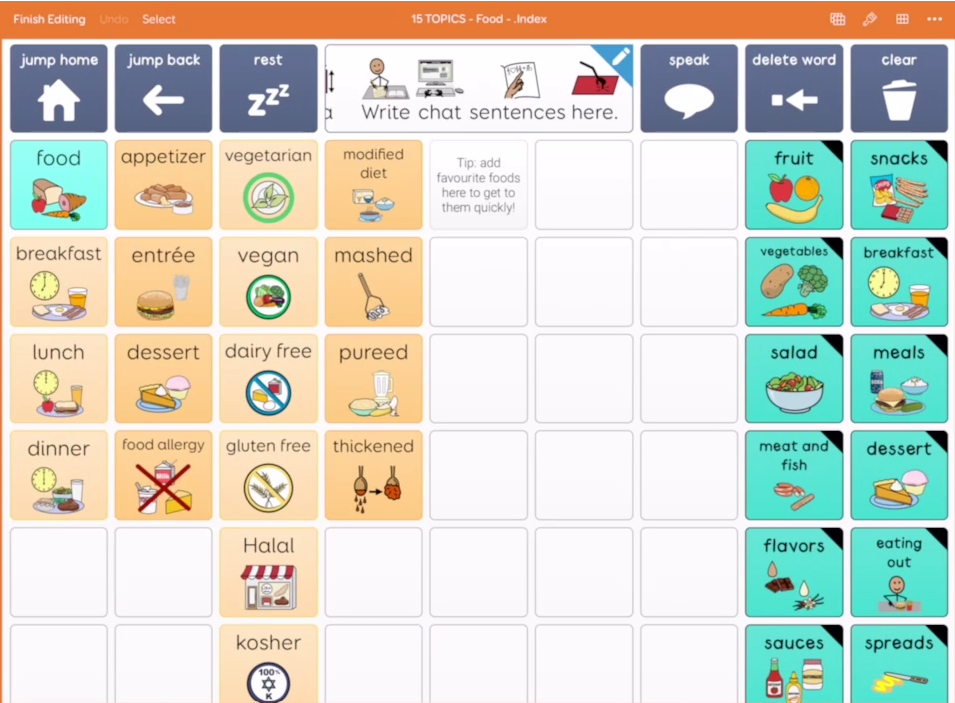 Screen shot of Grid for iPad showing edit mode on the Food Topics grid