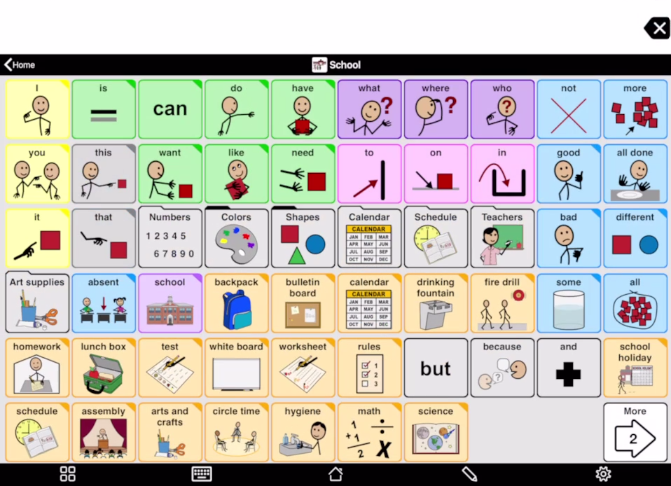 Screen shot of Proloquo2Go showing the School Folder