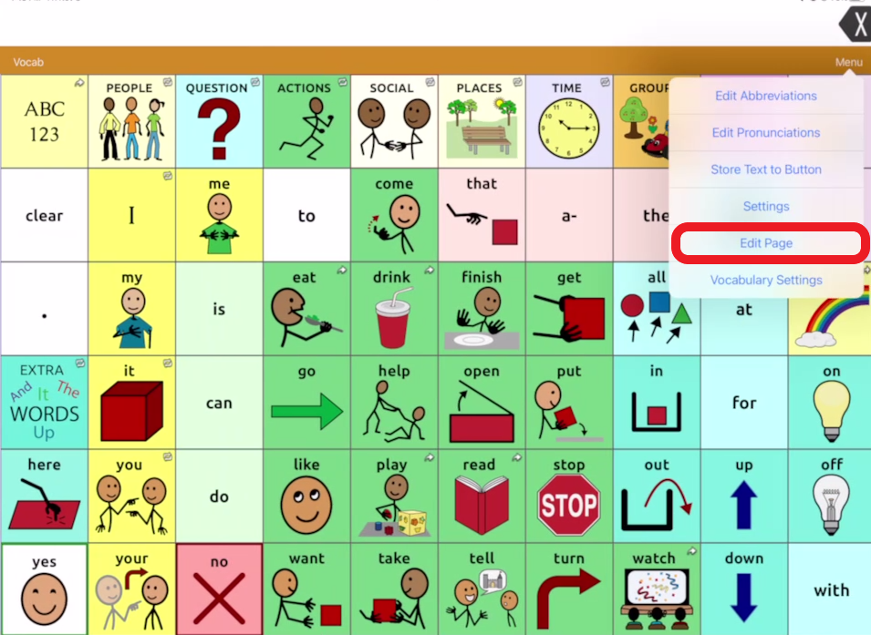 screen shot of menu pop up in touch chat