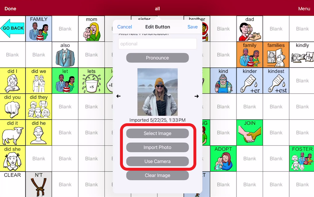 screen shot of LAMP with edit pop up and image options outlined in red