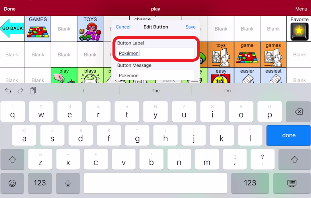 screen shot of LAMP button label outlined in red