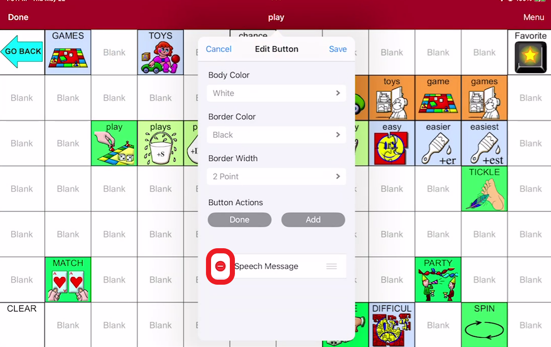 screen shot of LAMP pop up with minus next to speech message outlined in red