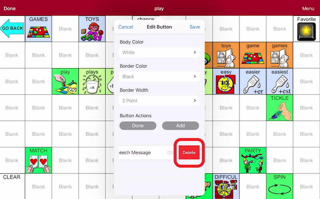 screen shot of LAMP editing pop up with Delete button outlined in red