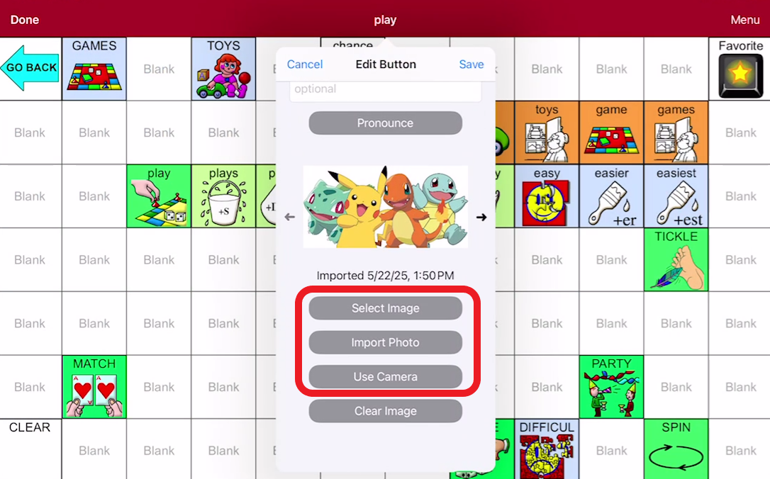 screen shot of LAMP editing pop up with image options outlined in red