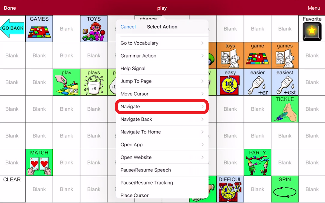 screen shot of LAMP editing pop up with Navigate outlined in red