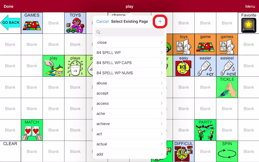screen shot of LAMP editing pop up with the + in the corner outlined in red