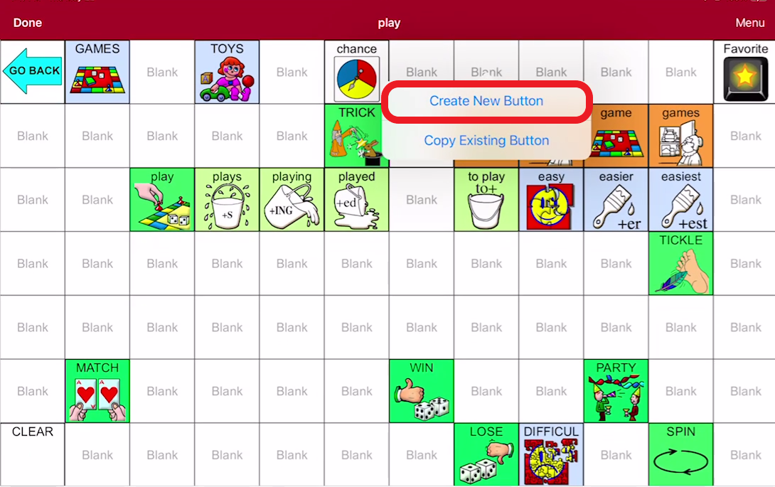screen shot of LAMP pop up menu with create new button outlined in red