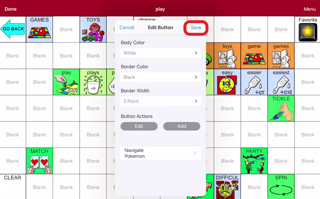 screen shot of LAMP editing pop up with Save outlined in red