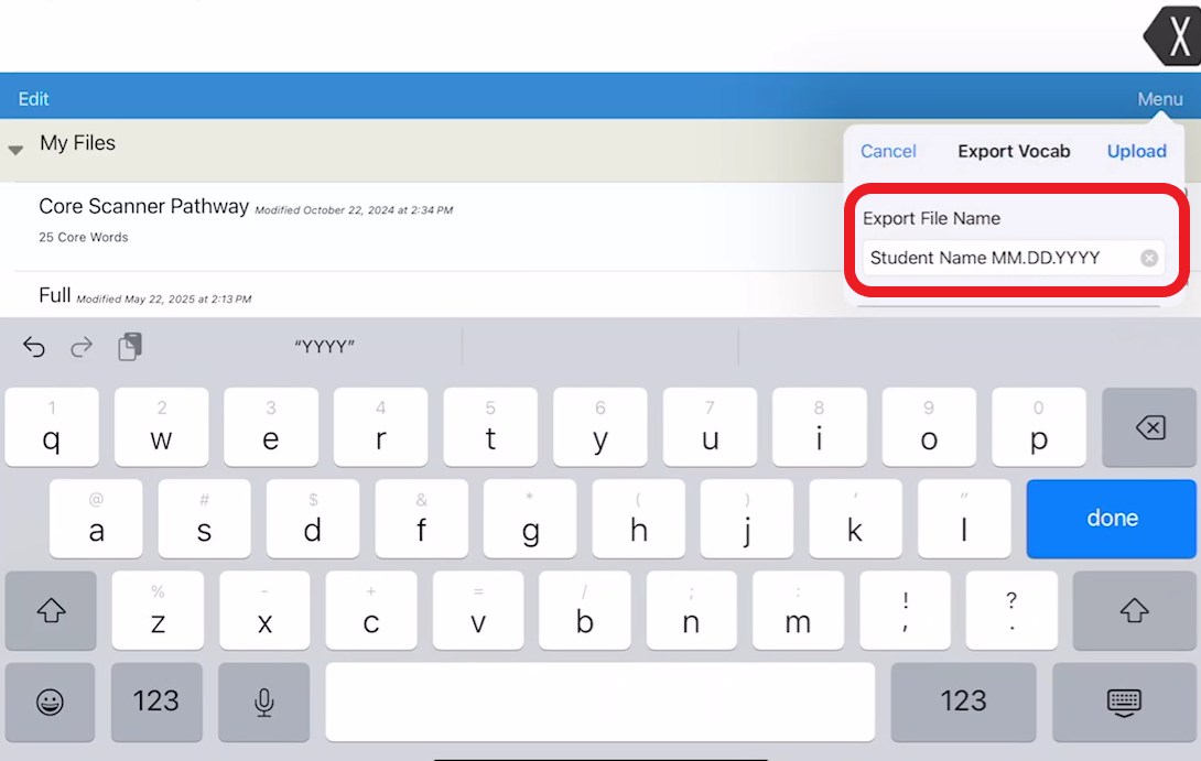 LAMP menu pop up with student name outlined in red