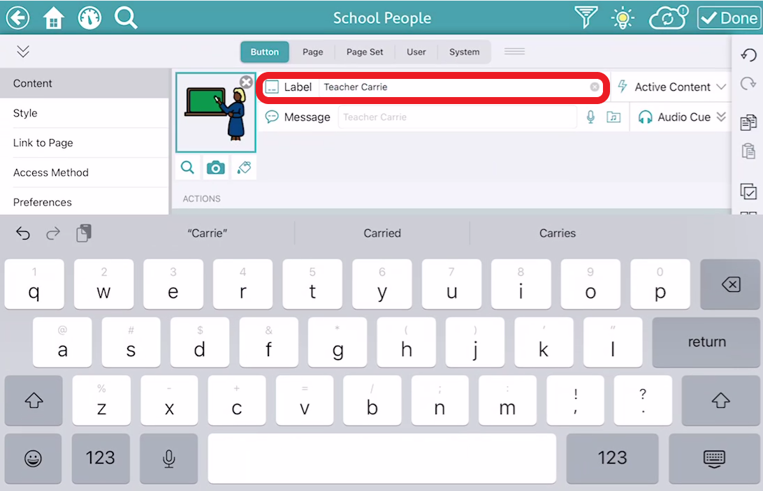 screen shot of TD Snap editing pop up with text entered into the button label