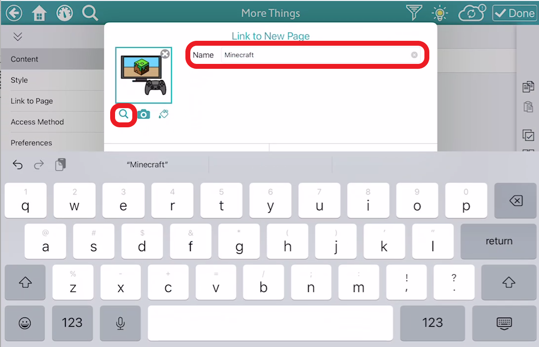 screen shot of TD Snap editing pop up for new page name