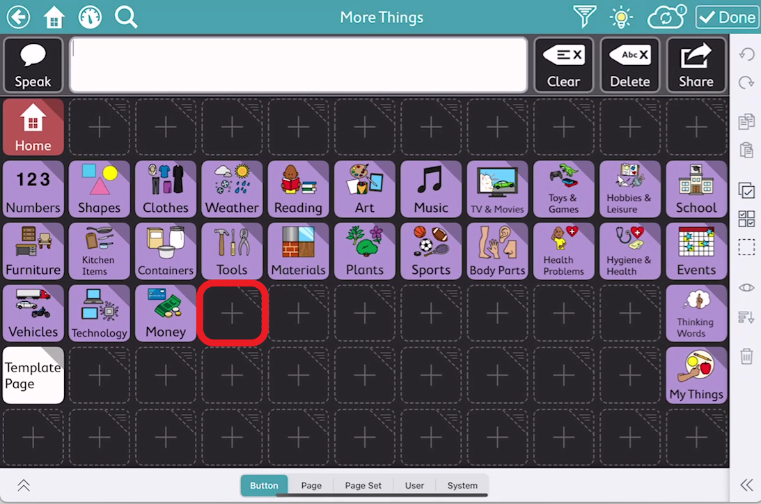 screen shot of TD Snap editing with a blank button outlined in red