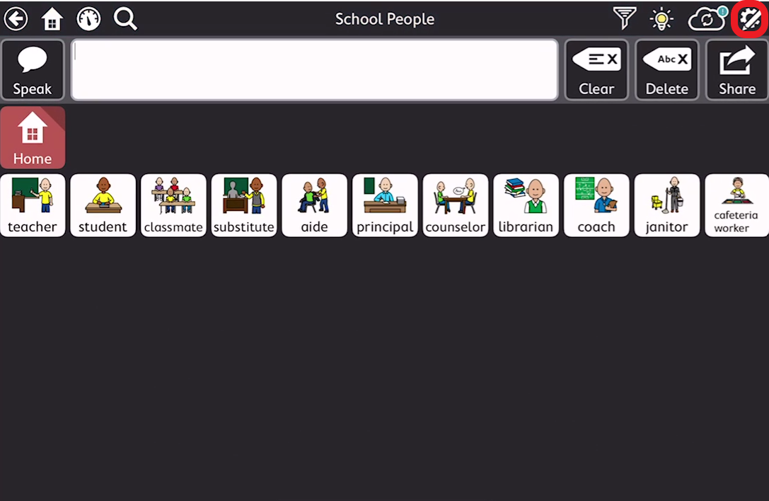 screen shot of TD Snap with red outline around gear pencil icon in the top right corner