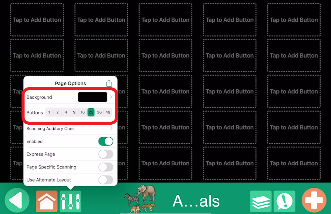 page options pop up in Go Talk Now