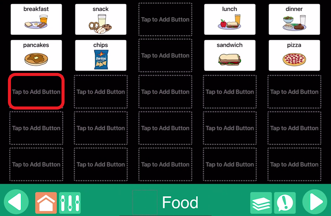 screen shot of editing in Go Talk Now with a blank button outlined in red