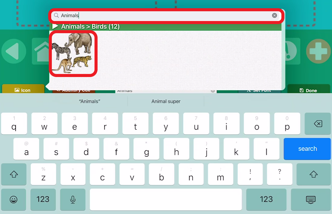 screen shot of searching for an image for a page in Go Talk Now