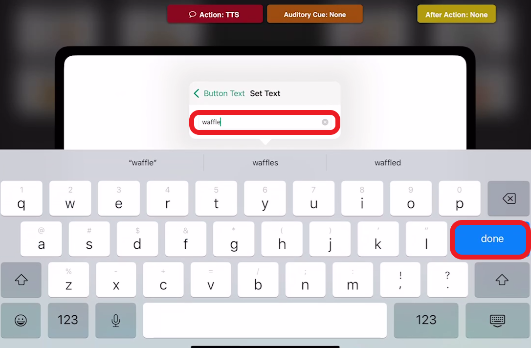 screen shot of editing button text in Go Talk Now