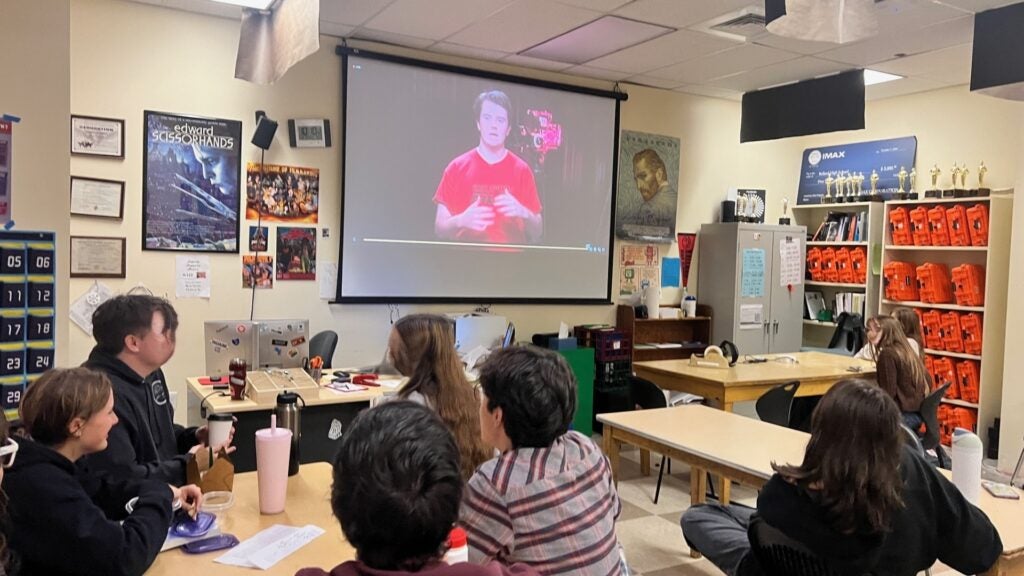 students watch live stream of Emmys in videography class.