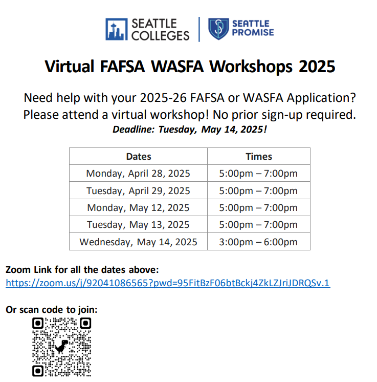 Seattle Promise Zoom Meetings for FAFSA WASFA