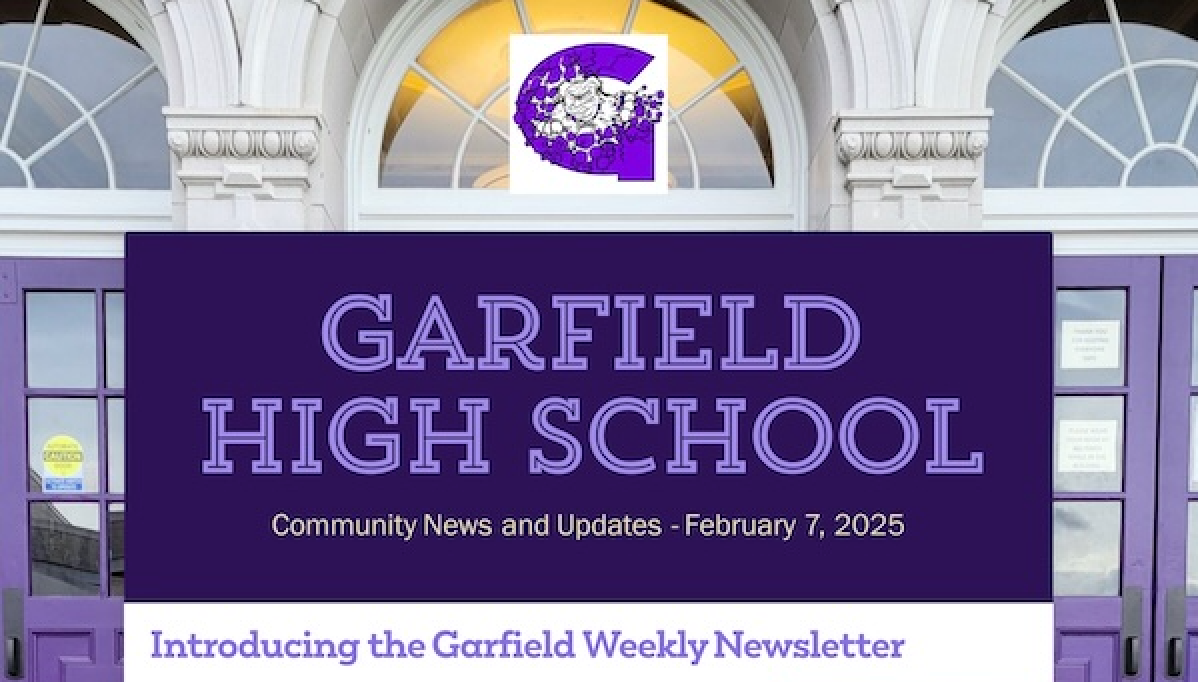 Image of GHS. Text: Garfield High School Newsletter.