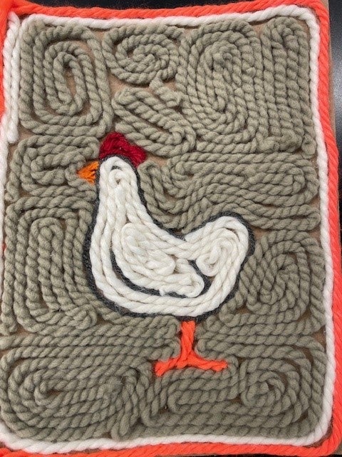 Huichol Native Mexican yarn art Concentric image of a rooster
