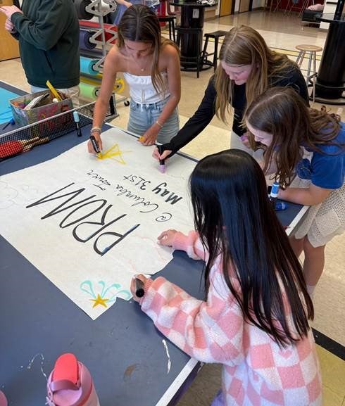 students making poster for prom