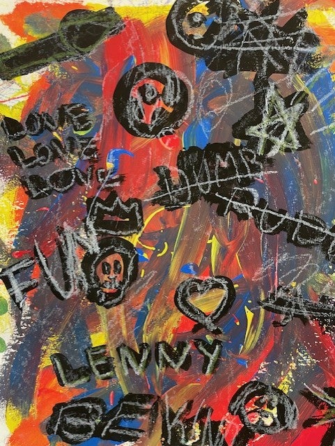 mixed media many colors and words
