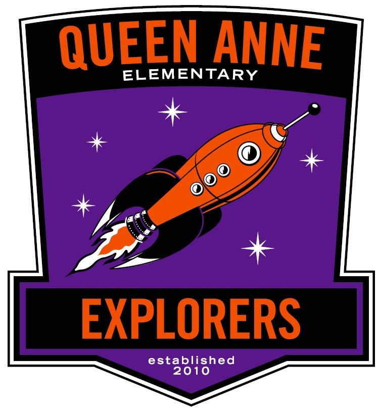 Queen Anne Explorers logo with a graphic of a rocket