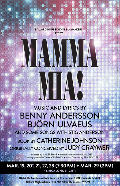 Mamma Mia Disco background. Text on webpage.