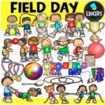 Field Day graphic of children participating in field day activites