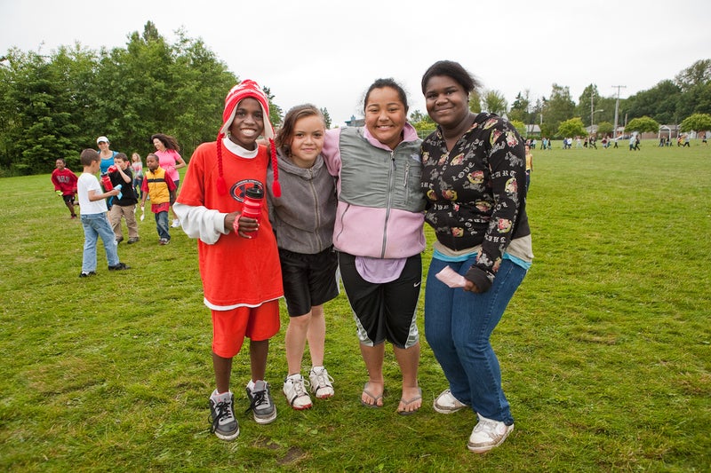 Four students on a field