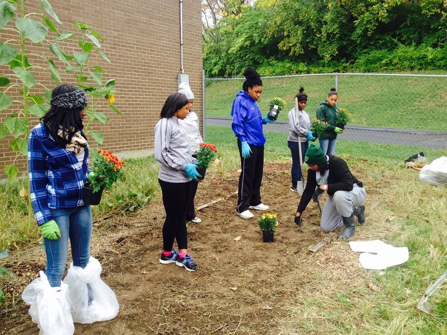 Photo of students in garden