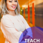 photo of teacher smiling for photo with text Teach Seattle