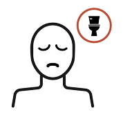 An illustration of person with sad face and thinking bubble with a toilet
