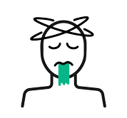 An illustration representing a person with dizzy marks above their head and liquid coming from their mouth