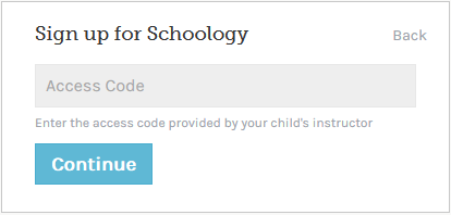 Image of Schoology signup screen