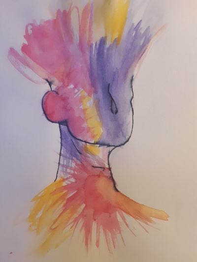 A abstract painting of a person's head