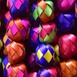A collection of colorful paper ball banners.
