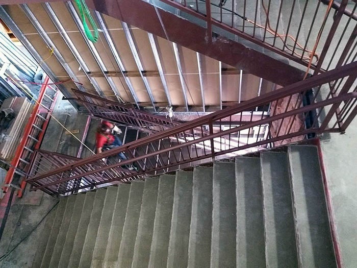 a concrete and steel stairway