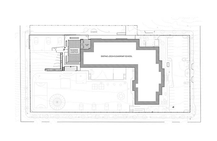 site plan drawing showing existing school and buiding addition