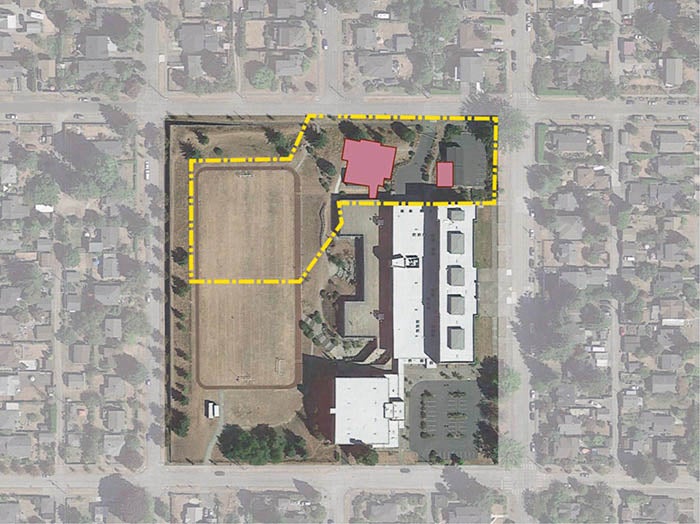 a site plan drawing showing the campus and where the addition