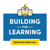 logo with a stylized school building that says Building for Learning Education Levies 2022