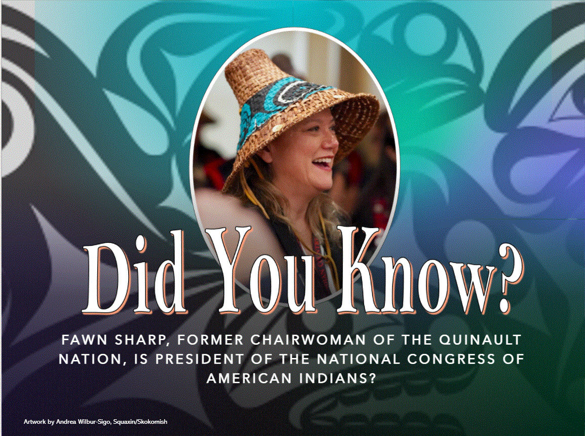 Did you know? Fawn Sharp, former chairwoman of the Quinault Nation, is president of the National Congress of American Indians? (artwork by Andrea Wilbur-Sigo, Squaxin/Skokomish
